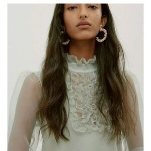 ZARA Sea Green Organza Ruffle/ SLV Blogger Favorite High Neck Knit Party Mini M